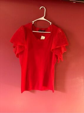 Ashley Stewart Red Ruffle Sleeve Tee